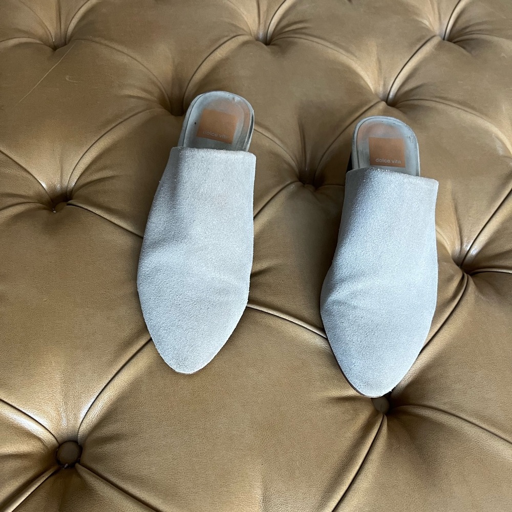 Light Gray Dolce Vita Suede Mules Size: 7